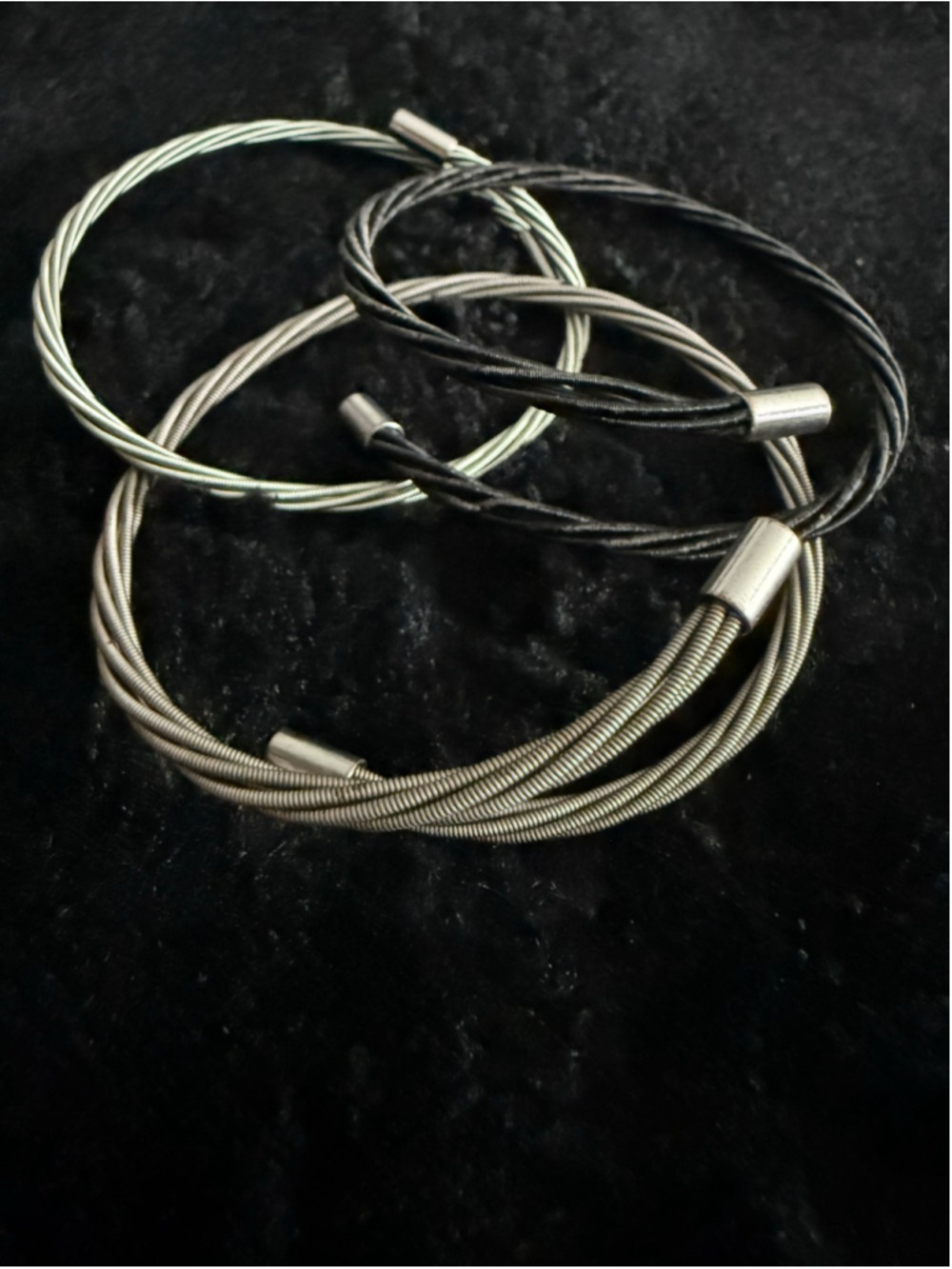 Guitar String Style 3 Cable Bracelets Silver + Blue + Black Minimalist Unisex